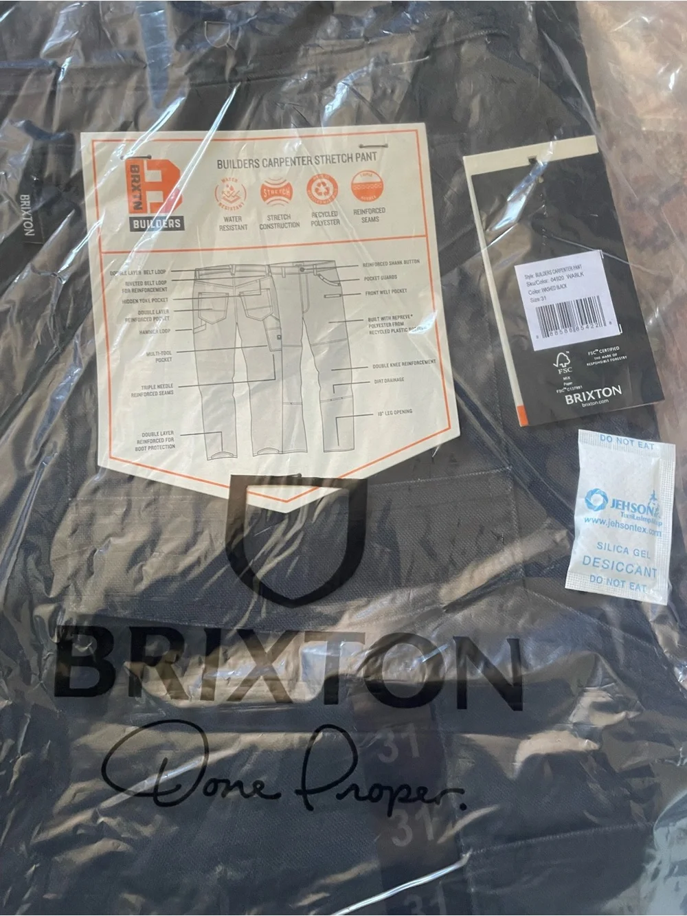 Brixton Black Builder’s Carpenter Stretch Pant in Original Packaging